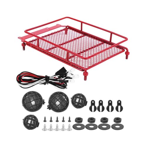 Wivplex Dachgepäckträger Gepäckträger MN 1/12 RC Crawler MN90/MN90K RC Modellauto Ersatzteile Dachgepäckträger RC Metall mit Licht Dachgepäckträger für Spielzeugautos(Red) von Wivplex