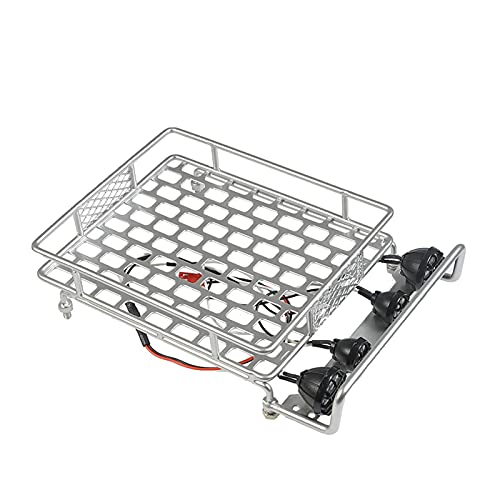 Wivplex Gepäckträger-Dachgepäckträger 1/10 RC Crawler, for Axial, SCX10, for Tamiya, CC01 TRX4 D90 mit Lichtleiste 130x110mm Dachgepäckträger für Spielzeugautos(Silver) von Wivplex