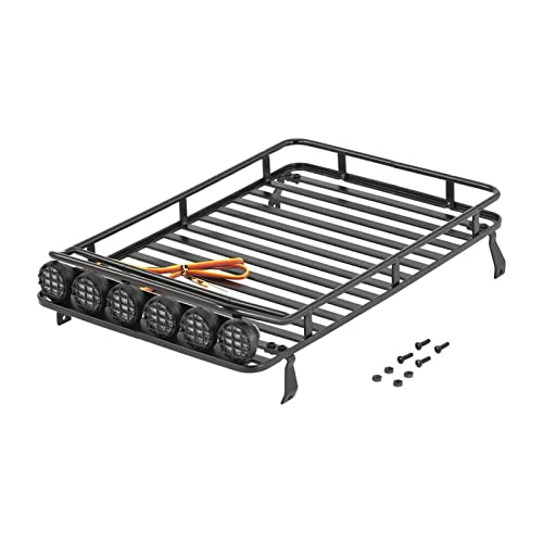 Wivplex Metall-Dachgepäckträger mit 6 Lichtleisten for RC 1/10 4WD Auto RC Crawler Truck D90, for Axial, for Jeep, SCX10 90046 Teile Dachgepäckträger für Spielzeugautos von Wivplex