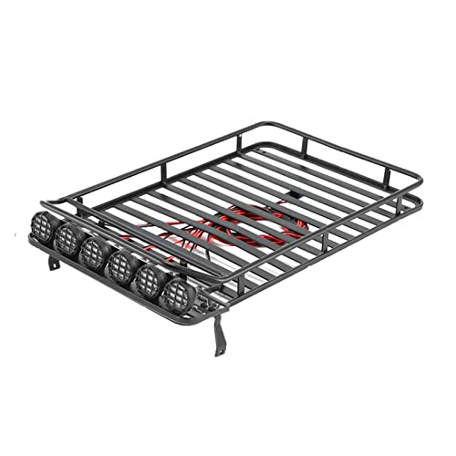 Wivplex Metall-Gepäckträger mit 6 Lichtern Klettern Auto-Zubehör Klettern Auto Dachgepäckträger mit 6 Lichtern Dachgepäckträger für Spielzeugautos(Round Black) von Wivplex