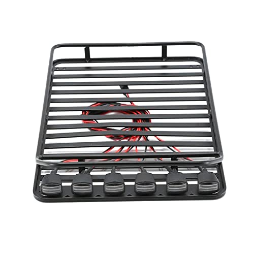 Wivplex Metall-Gepäckträger mit 6 Lichtern Klettern Auto-Zubehör Klettern Auto Dachgepäckträger mit 6 Lichtern Dachgepäckträger für Spielzeugautos(Square Black) von Wivplex
