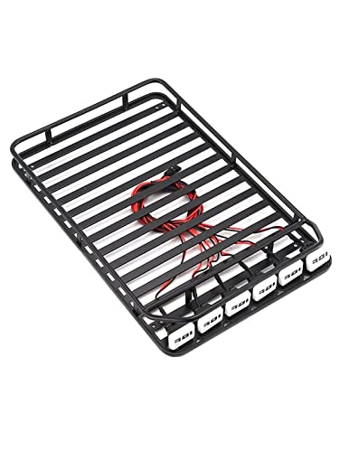 Wivplex Metall-Gepäckträger mit 6 Lichtern Klettern Auto-Zubehör Klettern Auto Dachgepäckträger mit 6 Lichtern Dachgepäckträger für Spielzeugautos(Square White) von Wivplex