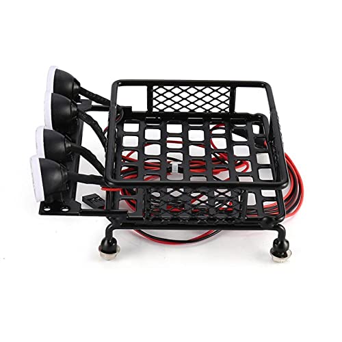 Wivplex RC Auto Dachgepäckträger Gepäckträger CC01 CR01 SCX10, for RC4WD, Mit 4 runden Lichtleisten Truck Crawler Dachgepäckträger für Spielzeugautos(4 White Lights) von Wivplex