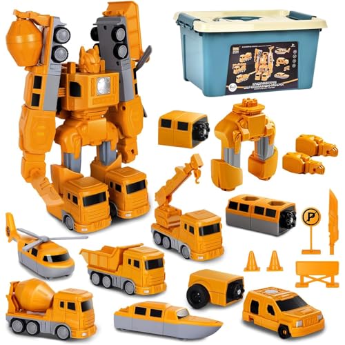 WixbFyn Magnetischer Verformung Roboter baustellenfahrzeuge Auto Spielzeugset mit Aufbewahrungsbox DIY pädagogisches Kreativitätspuzzle Bausteine Spielzeug für Jungen und Mädchen im Alter von 3-9 von WixbFyn