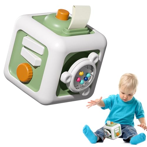 WixbFyn Montessori Aktivitäts-Würfel Sinnes-Spielzeug für Kleinkinder - Fidget für Babys ab 18 Monaten - Entwickelt Feinmotorik, Familienreisen und Bildungslern für Babys (Grün) von WixbFyn