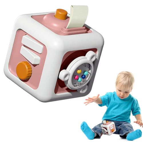 WixbFyn Montessori Aktivitäts-Würfel Sinnes-Spielzeug für Kleinkinder - Fidget-Spielzeug für Babys ab 18 Monaten - Entwickelt Feinmotorik, Familienreisen und Bildungslern-Spielzeug für Babys(Rosa) von WixbFyn