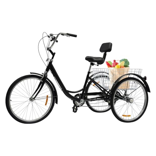 24" Dreirad Erwachsene 3 Räder Trike Cruise mit Einkaufskorb und Ckenlehne Senioren der Fahrrad 6 Gang für alle Arten von Straßenoberflächen Beton Asphalt und Boden bis 95kg 24" Dreirad Erwachsene 3 Räder Trike Cruise mit Einkaufskorb und Ckenlehne Senioren der Fahrrad 6 Gang für alle Arten von Straßenoberflächen Beton Asphalt und Boden bis 95kg von Wiyuer