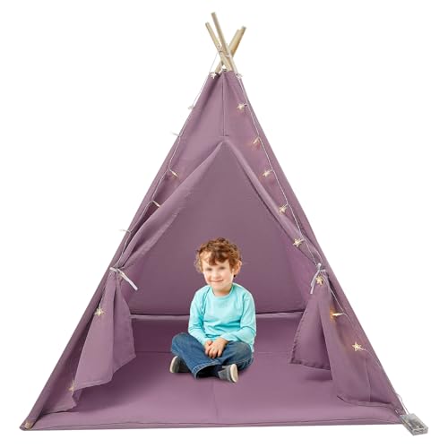 Kinderzelt für 1-3 Kinder Spielhaus Indoor Zelt Kinderzimmer Bettzelt Kinderspielhaus Spielzelt Dekor mit Matte & Farbige Lichtern für Schlafzimmer Camping (Violett) von Wiyuer