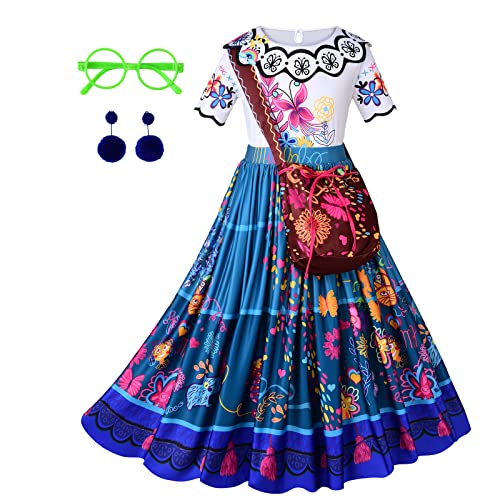 Mirabel Prinzessinnen-Kostüm, magischer Familienanhänger, Cosplay, Cartoon, Kleidung mit Zubehör, Set für kleine Kleinkinder, Mädchen, Halloween, Geburtstag, Party, Größe 5 - 6 Jahre von WizUnit