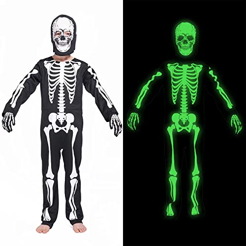 Wizland Halloween-Kostüm, leuchtet im Dunkeln, für Jungen und Mädchen (Schwarz und Weiß, 7-9 Jahre) von Wizland