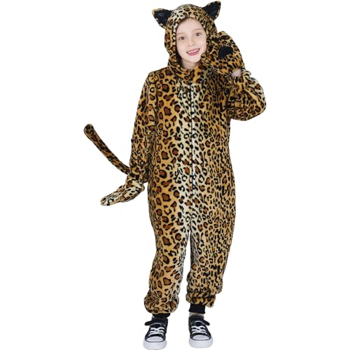 Wizland Kinder Gepard Onesie Kostüm, Jungen & Mädchen Flannel Kapuze Tier Outfit, Leopard Fancy Kleid 4-6 Jahre Wizland Kinder Gepard Onesie Kostüm, Jungen & Mädchen Flannel Kapuze Tier Outfit, Leopard Fancy Kleid 4-6 Jahre von Wizland