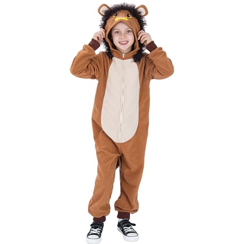 Wizland Kinder Löwen Onesie Kostüm Set, Löwen Jumpsuit mit Schwanz, Tier Kostüm Outfit für Unisex Jungen und Mädchen S 4-6 Jahre von Wizland