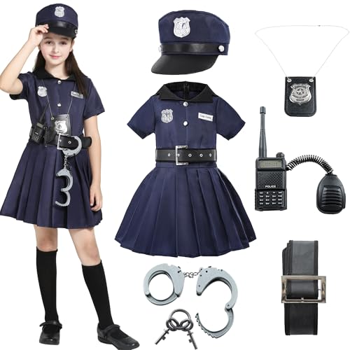 Wizland Kinder-Polizeikostüm für Mädchen, Polizeienheits-Kostüm-Set für Halloween-Schmuckkostüme, 6-8 Jahre von Wizland