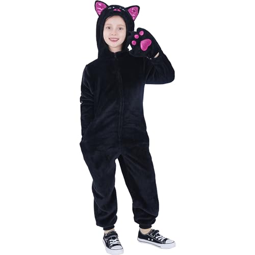 Wizland Kinder schwarze Katze Onesie Kostüm, Jungen & Mädchen Flannel Kapuze Tier Outfit, schwarze Katze Fancy Kleid 3-4 Jahre Wizland Kinder schwarze Katze Onesie Kostüm, Jungen & Mädchen Flannel Kapuze Tier Outfit, schwarze Katze Fancy Kleid 3-4 Jahre von Wizland