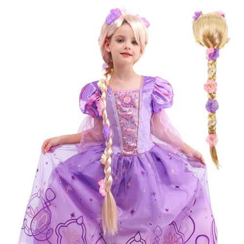 Wizland Mädchen Rapunzel Prinzessin Kleid mit Perücke, lila Prinzessin Fancy Kleid für Kinder Halloween Kostüme Outfit 3-4 Jahre Wizland Mädchen Rapunzel Prinzessin Kleid mit Perücke, lila Prinzessin Fancy Kleid für Kinder Halloween Kostüme Outfit 3-4 Jahre von Wizland