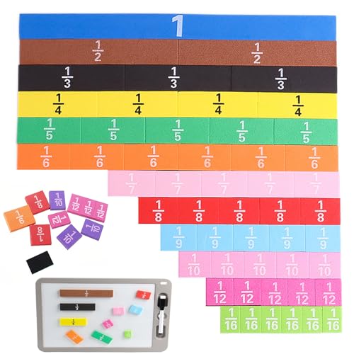 Wizoowip Fractions Resources for Children & Classroom, Maths Resources, Bar Magnetic Stripes, Magnetic Faction Tiles, Rainbow Fraction Blocks for Kids Boys Girls, Teacher Supplies (B) von Wizoowip