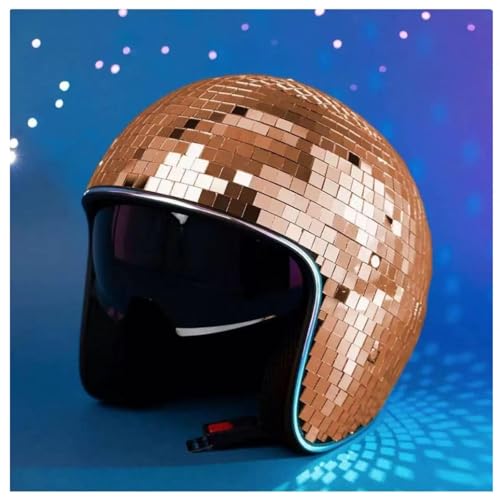 Wizvox Disco Helm, Reflektierenden Design Disco Ball Hat Helmet Einziehbares Sonnenschutzbrett Discokugel Hut DJ Club,Rosegold von Wizvox