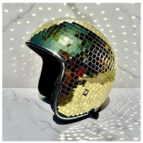 Wizvox Discokugel Helm, Reflektierenden Design Disco Helmets Einziehbares Sonnenschutzbrett Discokugel Helm DJ Club,gold von Wizvox