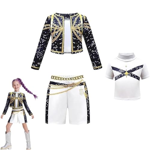 Wizvox Halloween-Cosplay-Kostüme Popsängerin mit Stickerei, Mantel, Oberteil und Shorts, Kostüm, Tanz- und Bühnenoutfit,B-110 von Wizvox