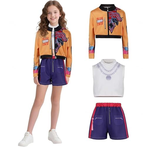Wizvox Halloween-Cosplay-Outfits Popsängerin mit Stickerei, Mantel, Oberteil und Shorts, Kostüm, Tanz- und Bühnenoutfit,C-120 von Wizvox