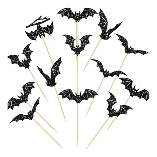 Wjelet 12 Stück Halloween Dekorationen, Halloween Kuchen Dekorationen, Halloween Schwarz Fledermaus Kuchen Dekorationen für Baby Taufe Kindergeburtstag Party Kuchen Dekoration Supplies von Wjelet