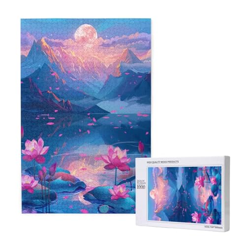Berg Puzzle 1000 Teile Erwachsene, DIY Lotus Puzzle Design für Erwachsene und Kinder ab 5 Jahren, HD Farbe Puzzel mit Geschenkbox Verpackung for Wand Zimmer Deko Wohnzimmer, Geschenke für Frauen -8449 von Wjffnzbz
