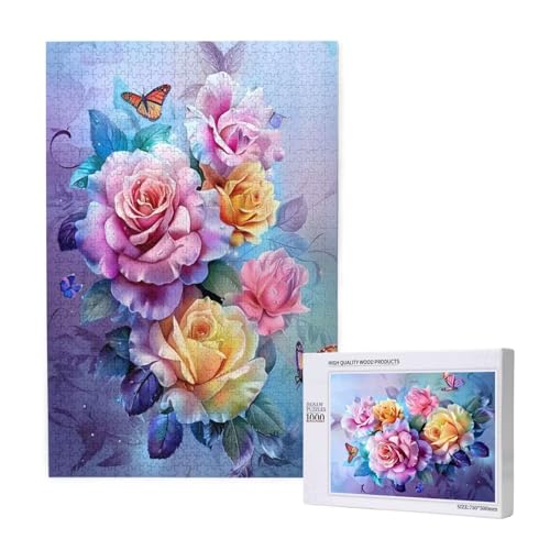 Blume Puzzle 1000 Teile Erwachsene, Schmetterling Puzzle Design für Erwachsene und Kinder ab 5 Jahren, Farbe Puzzel mit Geschenkbox Verpackung for Zimmer Deko Wohnzimmer, Geschenke für Frauen -8559 von Wjffnzbz