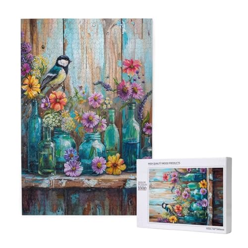 Blume Puzzle 1500 Teile Erwachsene, 5D DIY Vogel Puzzle Design für Erwachsene und Kinder ab 5 Jahren, HD Farbe Puzzel mit Geschenkbox Verpackung for Zimmer Deko Wohnzimmer, Geschenke für Frauen -8715 von Wjffnzbz