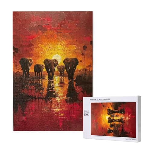Elefant Puzzle 1000 Teile Erwachsene, DIY Sonnenuntergang Puzzle Design für Erwachsene und Kinder ab 5 Jahren, Puzzel mit Geschenkbox Verpackung for Zimmer Deko Wohnzimmer, Geschenke für Frauen -7579 von Wjffnzbz
