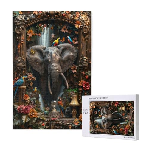 Elefant Puzzle 1500 Teile Erwachsene, DIY Papagei Puzzle Design für Erwachsene und Kinder ab 5 Jahren, HD Farbe Puzzel mit Geschenkbox Verpackung for Zimmer Deko Wohnzimmer, Geschenke für Frauen -6145 von Wjffnzbz