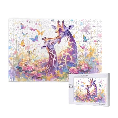Giraffe Puzzle 1000 Teile Erwachsene, Schmetterling Puzzle Design für Erwachsene und Kinder ab 5 Jahren, Farbe Puzzel mit Geschenkbox Verpackung for Zimmer Deko Wohnzimmer, Geschenke für Frauen -3564 von Wjffnzbz