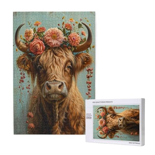 Hochlandrinder Puzzle 1000 Teile Erwachsene, Blume Puzzle Design für Erwachsene und Kinder ab 5 Jahren, Farbe Puzzel mit Geschenkbox Verpackung for Zimmer Deko Wohnzimmer, Geschenke für Frauen -7464 von Wjffnzbz
