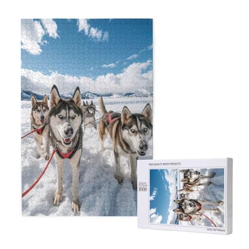 Hund Puzzle 1500 Teile Erwachsene, Schneeszene Puzzle Design für Erwachsene und Kinder ab 5 Jahren, HD Farbe Puzzel mit Geschenkbox Verpackung for Zimmer Deko Wohnzimmer, Geschenke für Frauen -9095 von Wjffnzbz