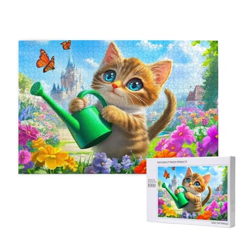 Katze Puzzle 1000 Teile Erwachsene, Schmetterling Puzzle Design für Erwachsene und Kinder ab 5 Jahren, Farbe Puzzel mit Geschenkbox Verpackung for Zimmer Deko Wohnzimmer, Geschenke für Frauen -3324 von Wjffnzbz