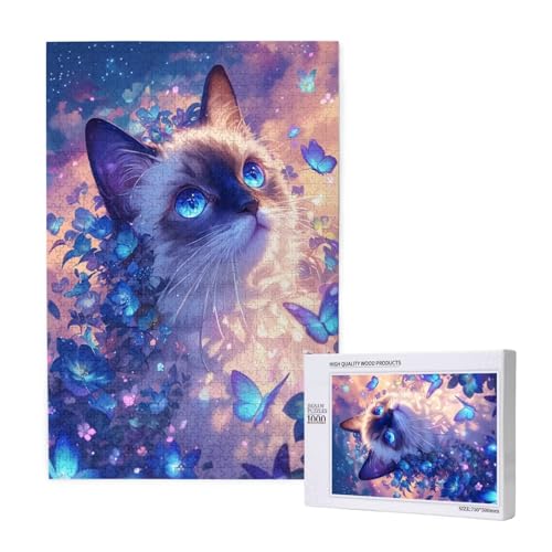 Katze Puzzle 1000 Teile Erwachsene, Schmetterling Puzzle Design für Erwachsene und Kinder ab 5 Jahren, Farbe Puzzel mit Geschenkbox Verpackung for Zimmer Deko Wohnzimmer, Geschenke für Frauen -8669 von Wjffnzbz