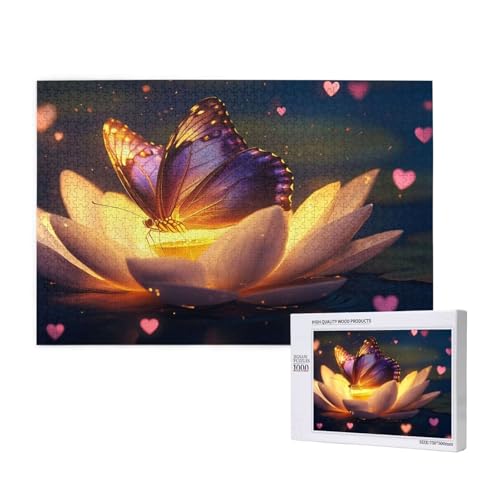 Lotus Puzzle 1000 Teile Erwachsene, Schmetterling Puzzle Design für Erwachsene und Kinder ab 5 Jahren, Farbe Puzzel mit Geschenkbox Verpackung for Zimmer Deko Wohnzimmer, Geschenke für Frauen -3114 von Wjffnzbz