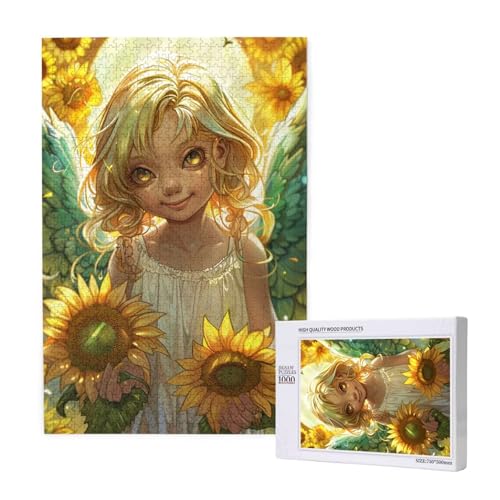 Mädchen Puzzle 1000 Teile Erwachsene, Sonnenblume Puzzle Design für Erwachsene und Kinder ab 5 Jahren, Farbe Puzzel mit Geschenkbox Verpackung for Zimmer Deko Wohnzimmer, Geschenke für Frauen -6274 von Wjffnzbz