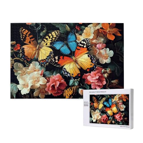 Schmetterling Puzzle 1000 Teile Erwachsene, Blume Puzzle Design für Erwachsene und Kinder ab 5 Jahren, Farbe Puzzel mit Geschenkbox Verpackung for Zimmer Deko Wohnzimmer, Geschenke für Frauen -3954 von Wjffnzbz