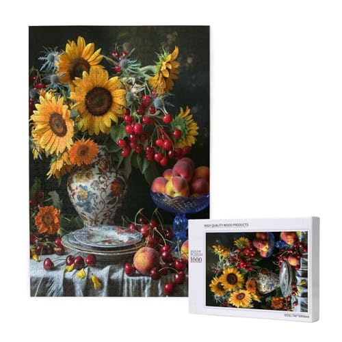 Sonnenblume Puzzle 1500 Teile Erwachsene, Blaues und weißes Porzellan Puzzle Design für Erwachsene und Kinder ab 5 Jahren, Puzzel mit Geschenkbox Verpackung, Deko Wohnzimmer, Geschenke Frauen -9745 von Wjffnzbz