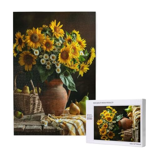 Sonnenblume Puzzle 1500 Teile Erwachsene, Blume Puzzle Design für Erwachsene und Kinder ab 5 Jahren, HD Farbe Puzzel mit Geschenkbox Verpackung for Zimmer Deko Wohnzimmer, Geschenke für Frauen -8490 von Wjffnzbz