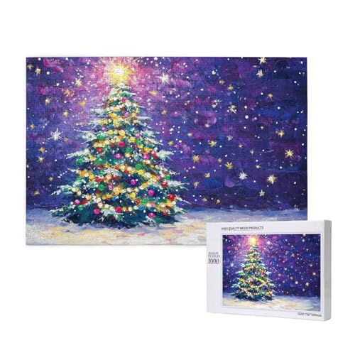 Weihnachtsbaum Puzzle 1500 Teile Erwachsene, Schneeszene Puzzle Design für Erwachsene und Kinder ab 5 Jahren, Puzzel mit Geschenkbox Verpackung for Zimmer Deko Wohnzimmer, Geschenke für Frauen -3460 von Wjffnzbz