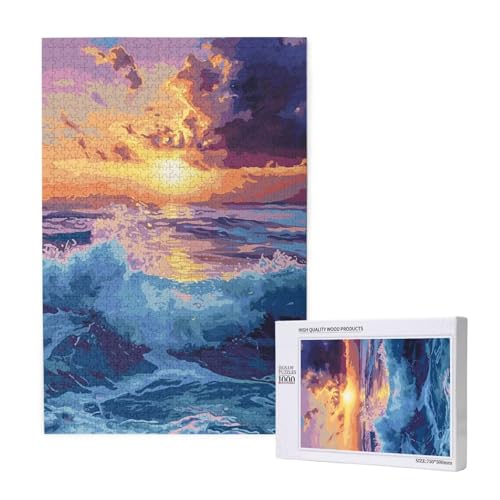 Wellen Puzzle 1000 Teile Erwachsene, DIY Sonnenuntergang Puzzle Design für Erwachsene und Kinder ab 5 Jahren, Puzzel mit Geschenkbox Verpackung for Zimmer Deko Wohnzimmer, Geschenke für Frauen -9689 von Wjffnzbz