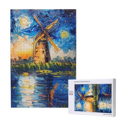Windmühle Puzzle 1000 Teile Erwachsene, DIY Sternenhimmel Puzzle Design für Erwachsene und Kinder ab 5 Jahren, Puzzel mit Geschenkbox Verpackung for Zimmer Deko Wohnzimmer, Geschenke für Frauen -9569 von Wjffnzbz