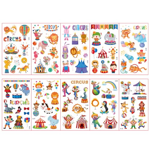 Wjsdsg Kleine Zirkustruppe Temporäre Aufkleber Für Kinder Kinder Cartoon Transfer Bunte Zirkustruppe Tatoos Partybevorzugung von Wjsdsg