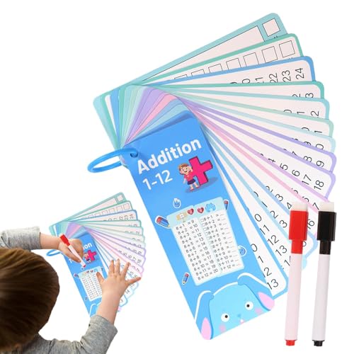 Wlikmjg Additionssubtraktions -Flash -Karten, Flash -Karten Math | Division Addition Subtraction Multiplication Game | Trockener Löschen doppelseitig pädagogischer Flash -Karten Loch für interaktives von Wlikmjg