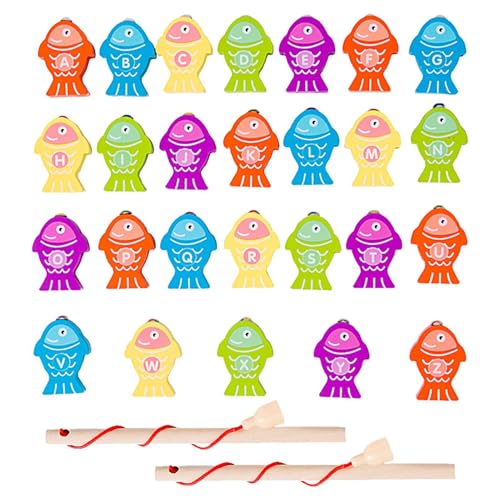 Wlikmjg Magnetisches Fischereispiel, Kleinkindfischereispiel,Holzmagnetfischereispiel - Vorschule Badesspiele Feinmotorik Frühes Bildungsspielzeug für den Kindergarten von Wlikmjg