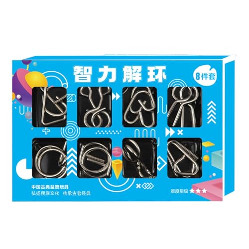Wlikmjg Metall-IQ-Puzzle-Set,8-teiliges Disentanglemen Iron Link Unlock Interlock-Spiel - Iron Link Unlock Interlock Spiel Brain Teaser Smooth Metal Wire Puzzle für Partybevorzugung Kinder Erwachsene von Wlikmjg