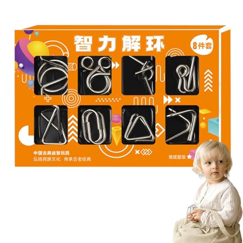 Wlikmjg Metalldraht-Puzzles - 8-teiliges Disentanglemen Iron Link Unlock Interlock-Spiel | Iron Link Unlock Interlock Spiel Brain Teaser Smooth Metal Wire Puzzle für Partybevorzugung Kinder Erwachsene von Wlikmjg