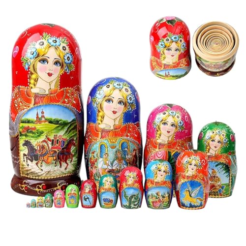 Wlikmjg Russische Nistpuppen,Nistpuppen,15 Stück russische Matroschka-Puppe aus Holz - Heimdekoration, Feinmotorik-Spielzeug, stapelbares Nestspielzeug-Set für Kinder von Wlikmjg