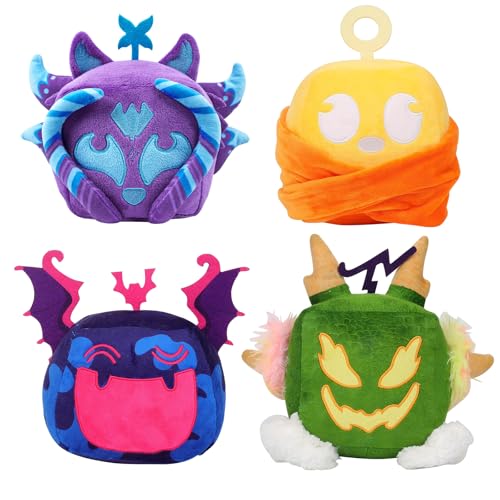 Blox Fruits Kuscheltier, 4 Blox Fruits Plushies, Cartoon Plushies, WlsqDE Dekoration Handwerks Geschenk, Weiches Kuscheltier Kissen, Gamer Geschenk, fur Kinder and Fans, fur Halloween Christmas Party von WlsqDE